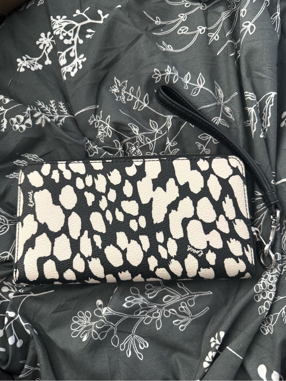 Coach Black and White Animal Print Wristlet Wallet